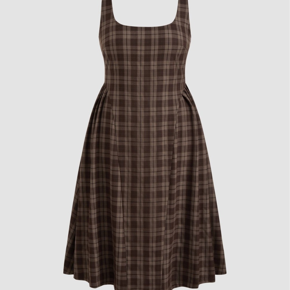 Cider Brown Plaid Square Neck Maxi Dress Coffee Academic Sleeveless 2XL
